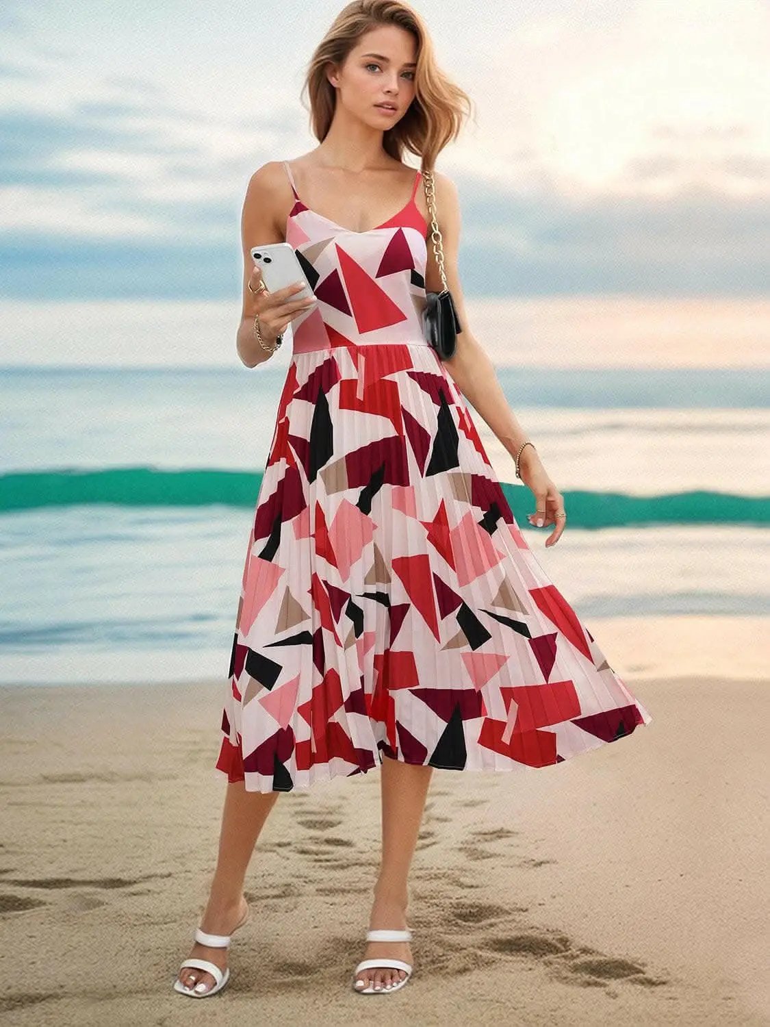 Trendsi swimwear - Chic pleated geometric dress