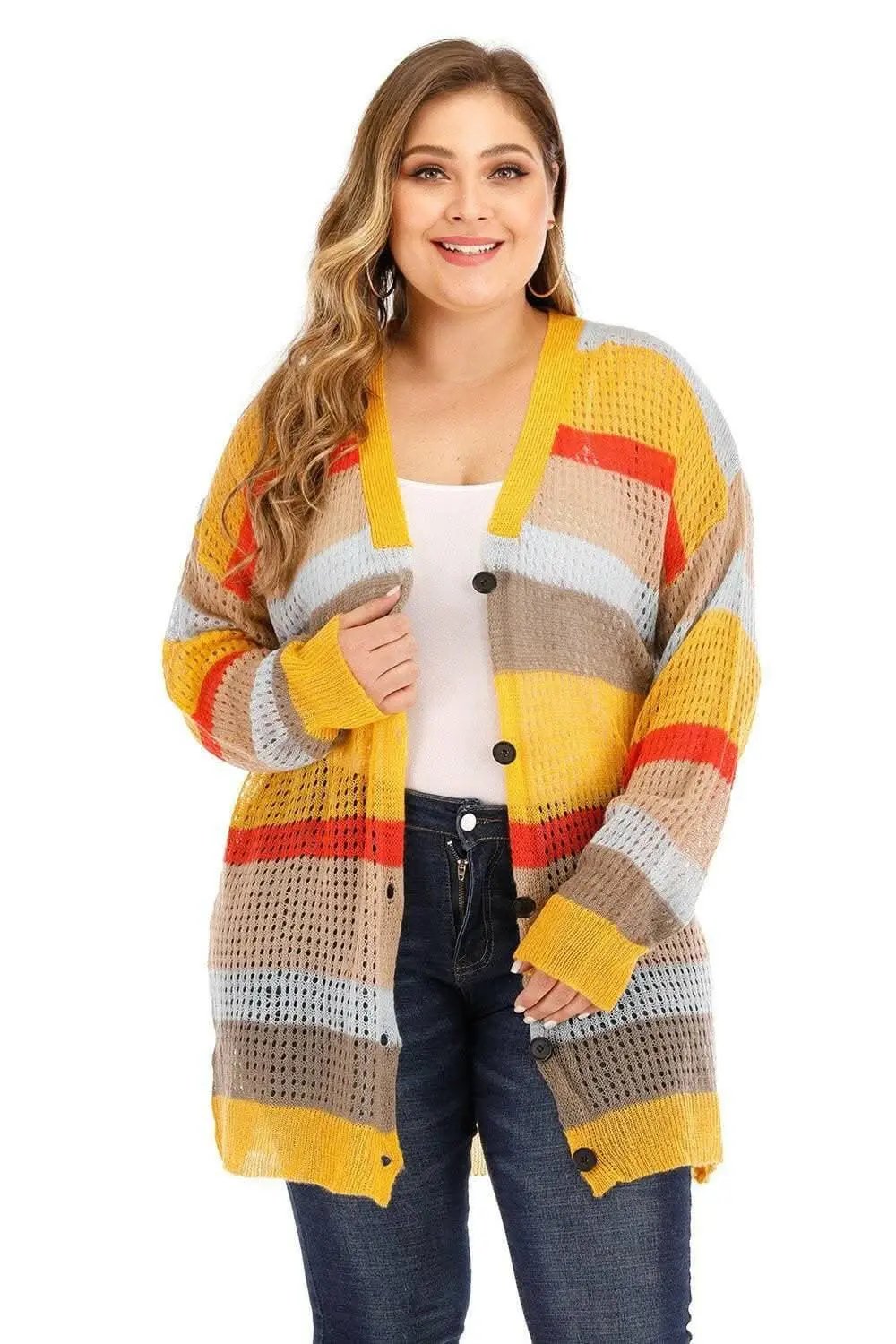 Plus Size Cardigan - Color Block - Chic Knit