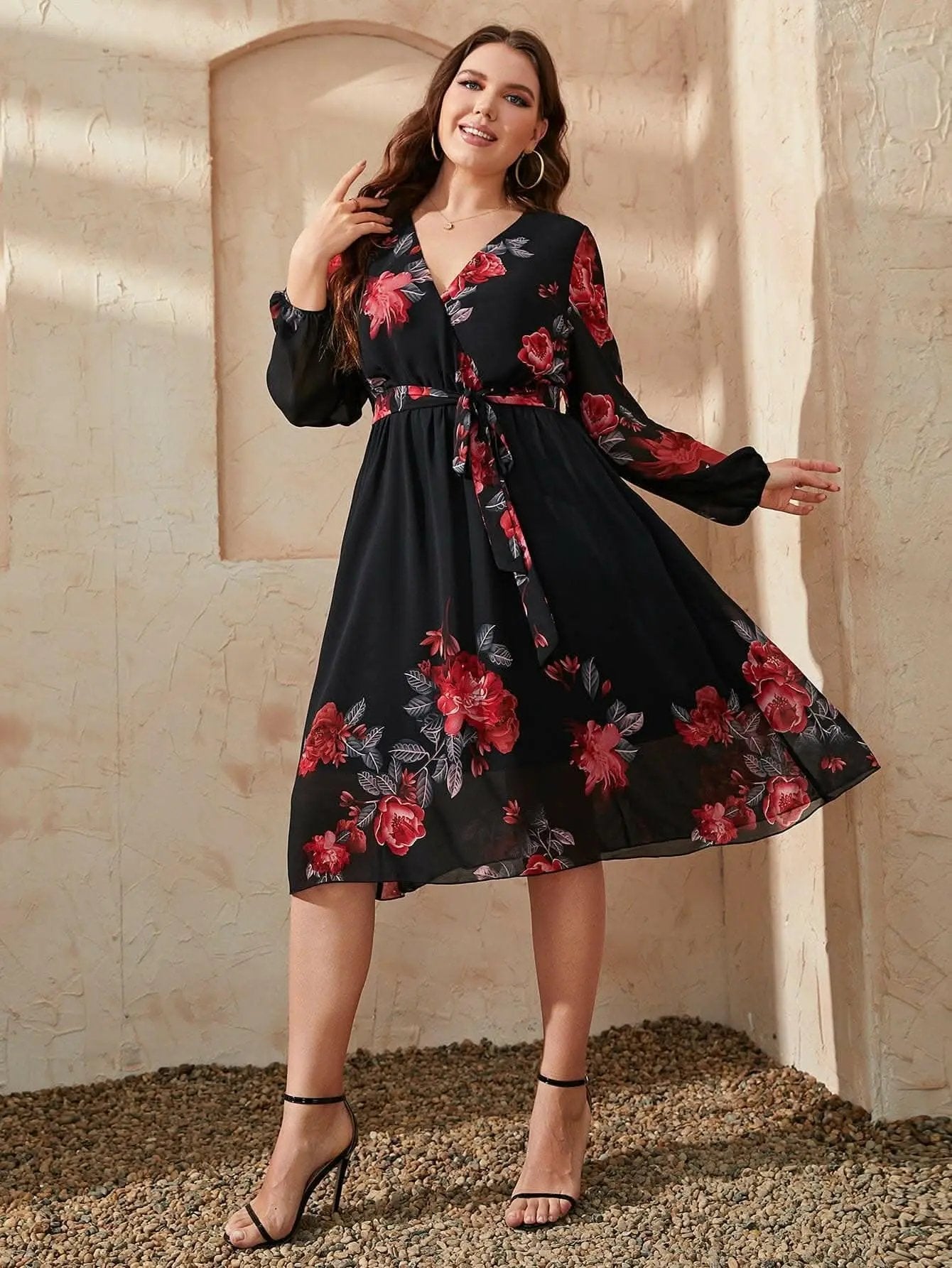 Trendsi Floral Midi Dress Women's Plus Size Chic Dress - Comfortable & Stylish