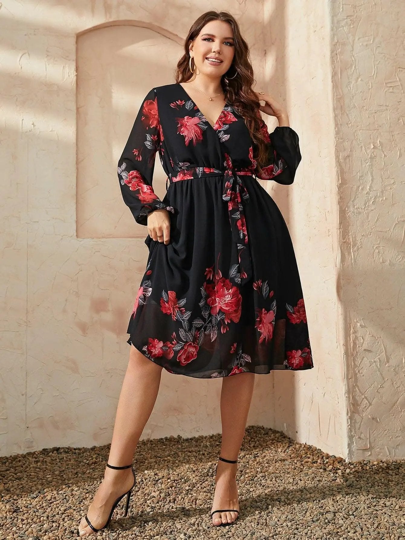 Trendsi Floral Midi Dress Women's Plus Size Chic Dress - Comfortable & Stylish