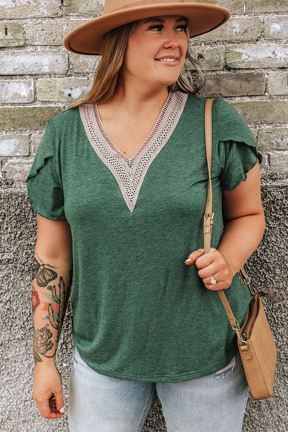Love Salve Green Embroidered Top Women's Vacation Blouse Casual Lace Summer