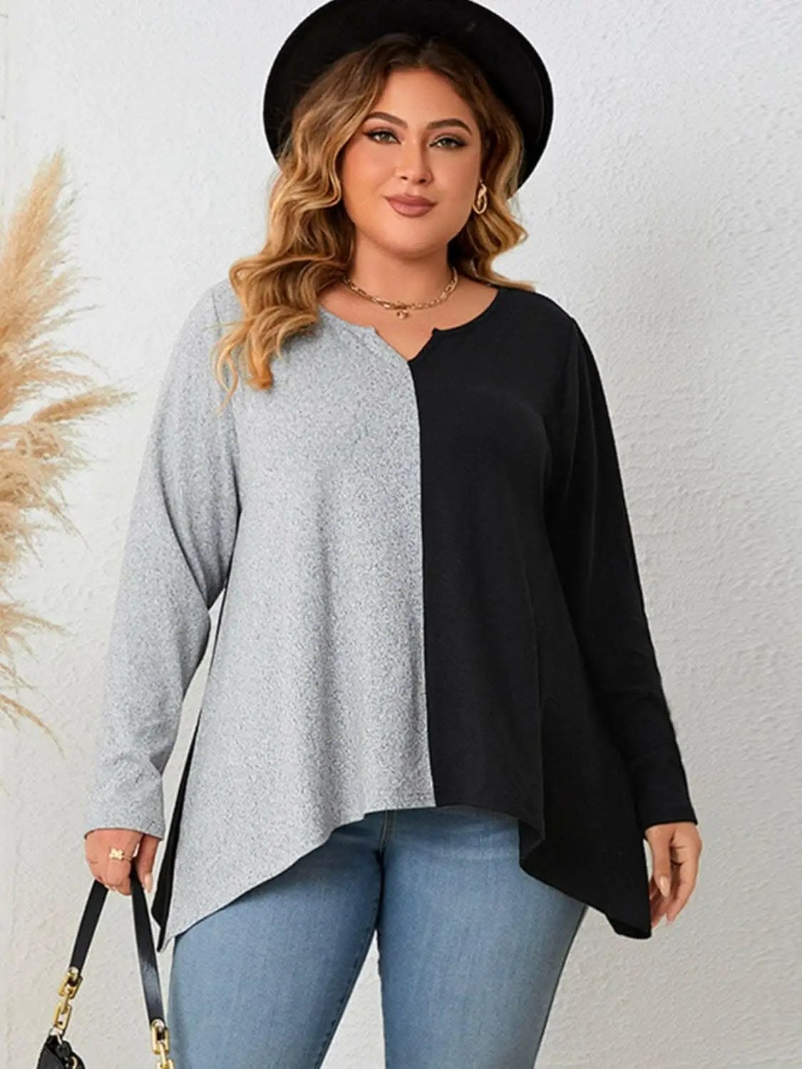Trendsi Chic plus size notched neck tee