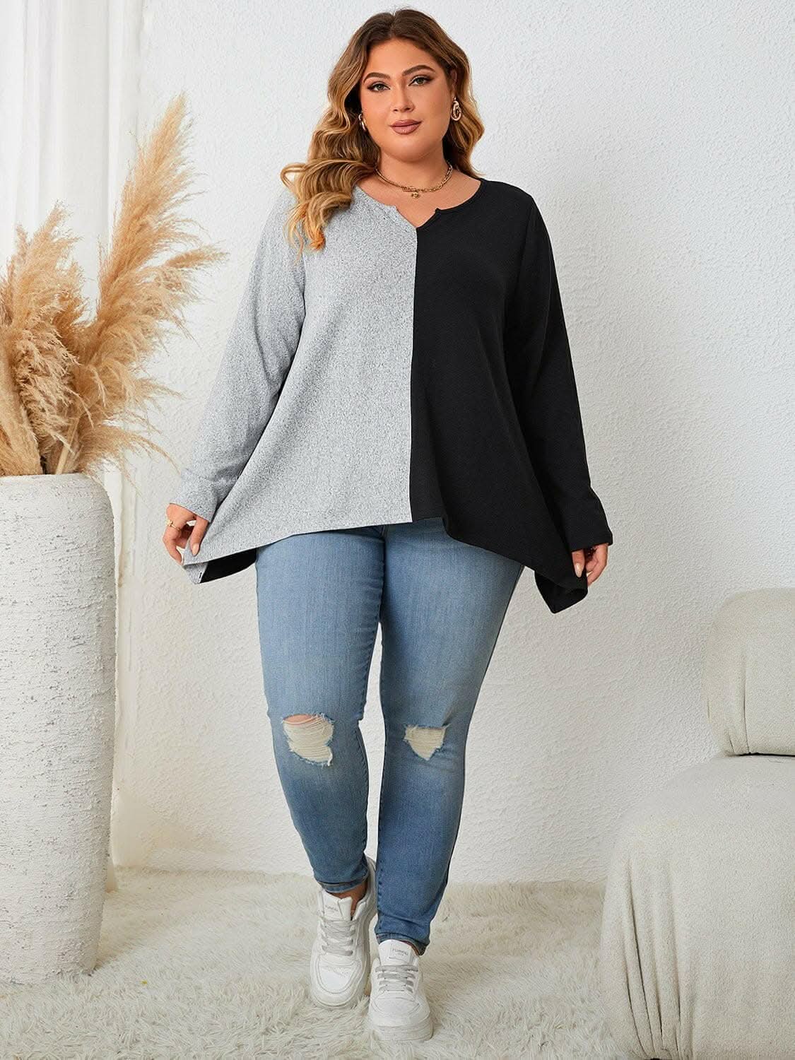 Trendsi Chic plus size notched neck tee