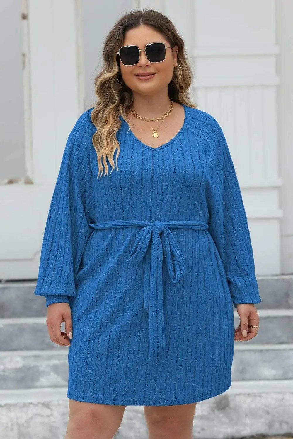 Trendsi Ribbed Sweater Dress Plus Size Women's Chic Knit Dress Comfortable Fit