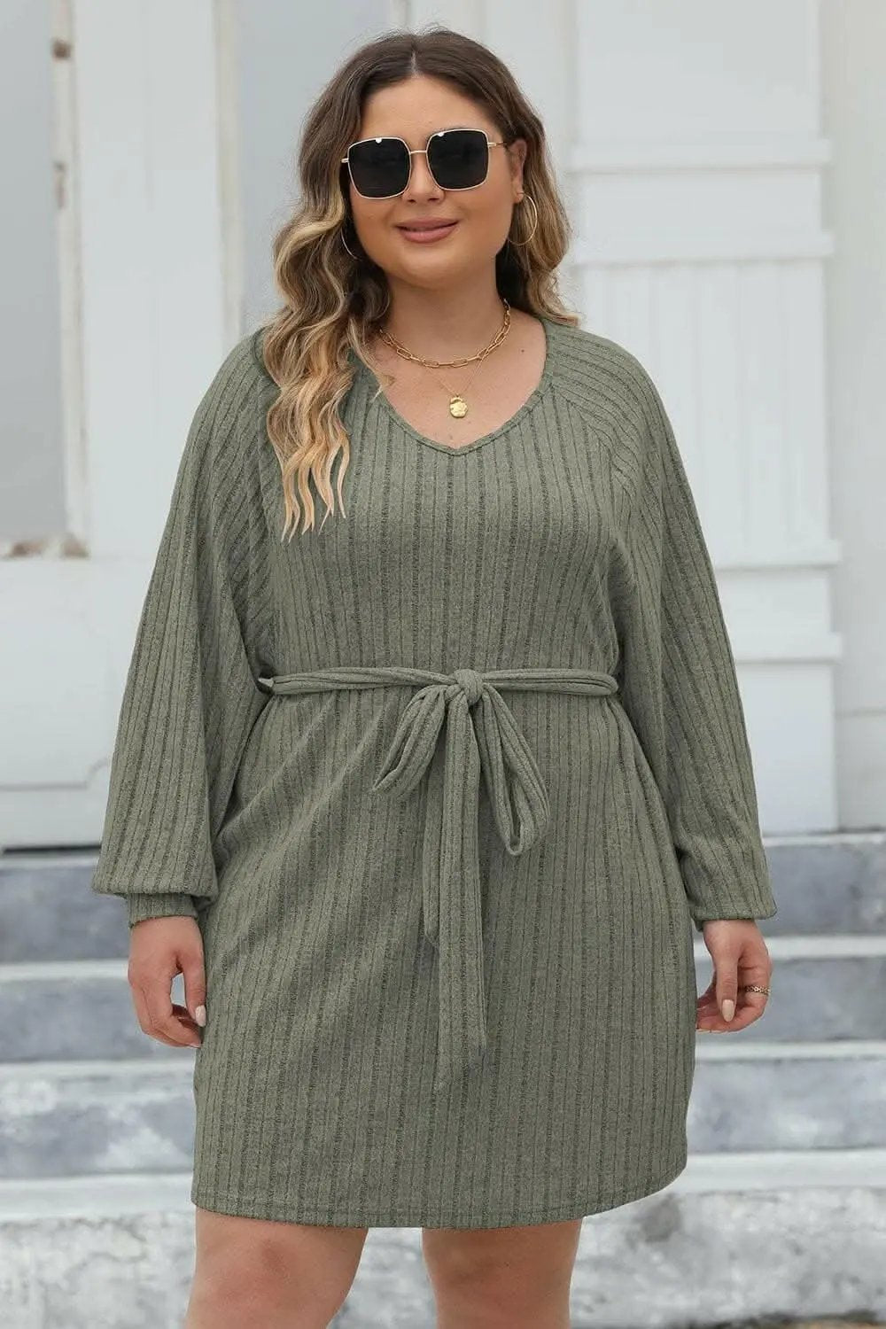Trendsi Ribbed Sweater Dress Plus Size Women's Chic Knit Dress Comfortable Fit
