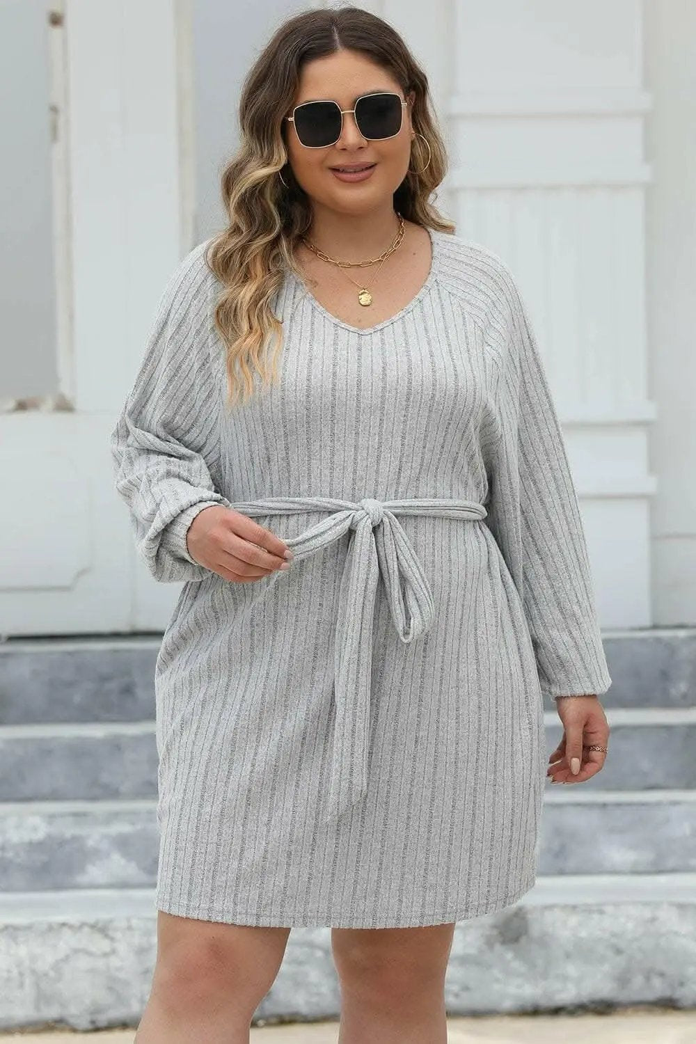 Trendsi Ribbed Sweater Dress Plus Size Women's Chic Knit Dress Comfortable Fit