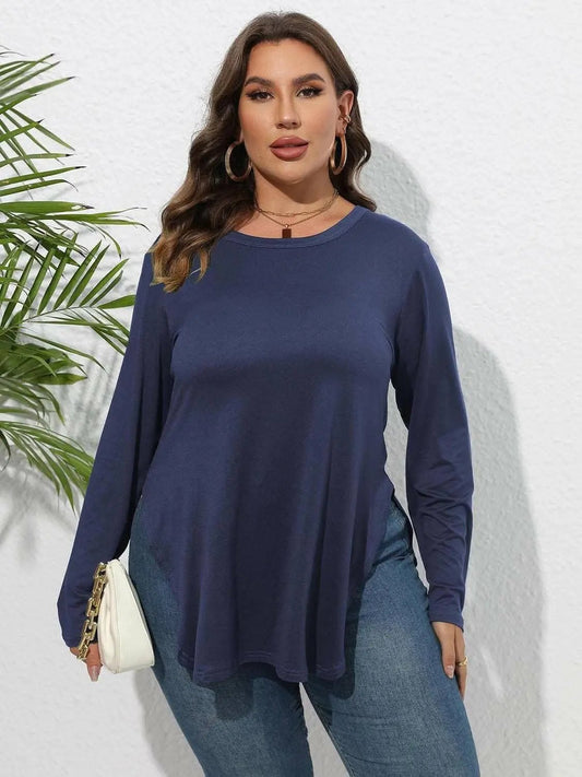 Plus Size T-Shirt - Sheer Sleeve - Casual Top