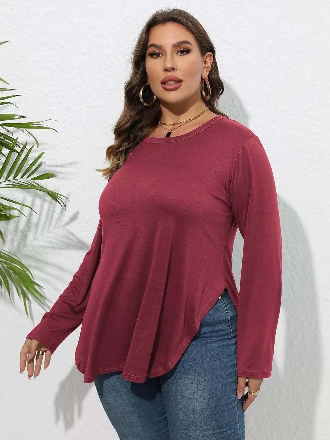 Plus Size T-Shirt - Sheer Sleeve - Casual Top