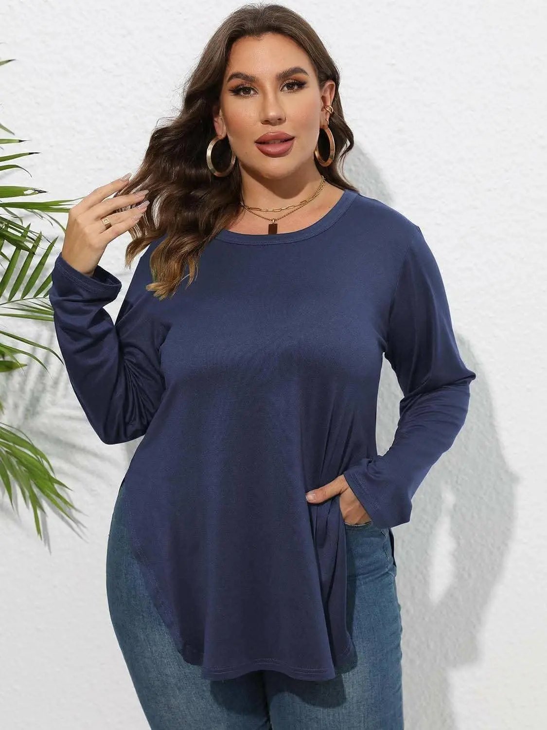 Plus Size T-Shirt - Sheer Sleeve - Casual Top