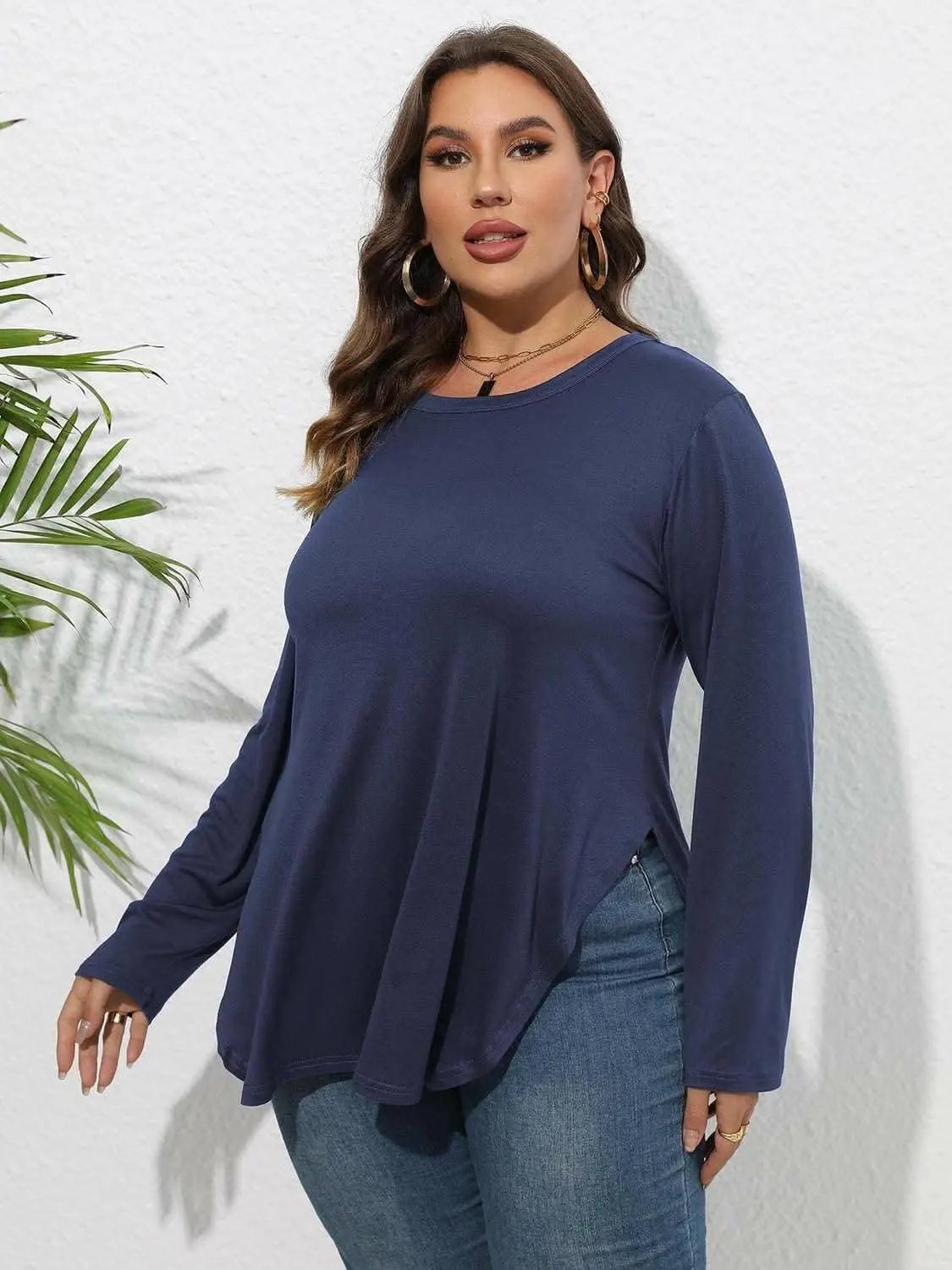 Plus Size T-Shirt - Sheer Sleeve - Casual Top