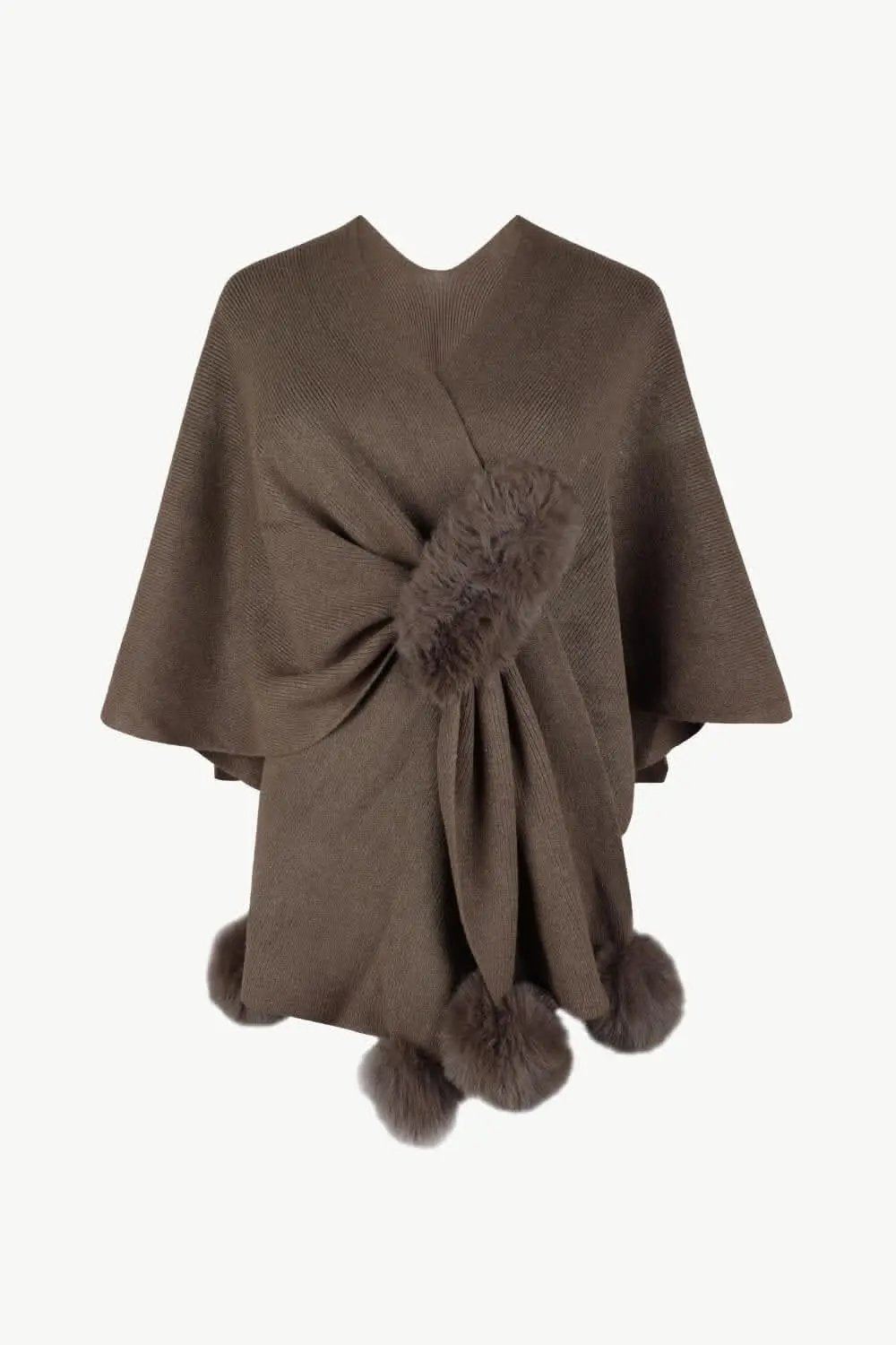 Trendsi Chic poncho with pom-pom trim