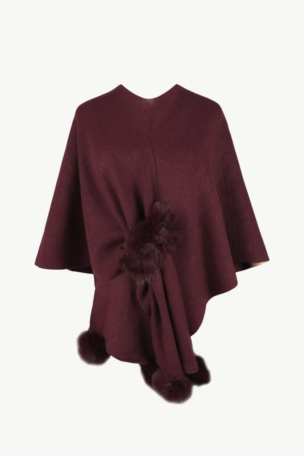 Trendsi Chic poncho with pom-pom trim