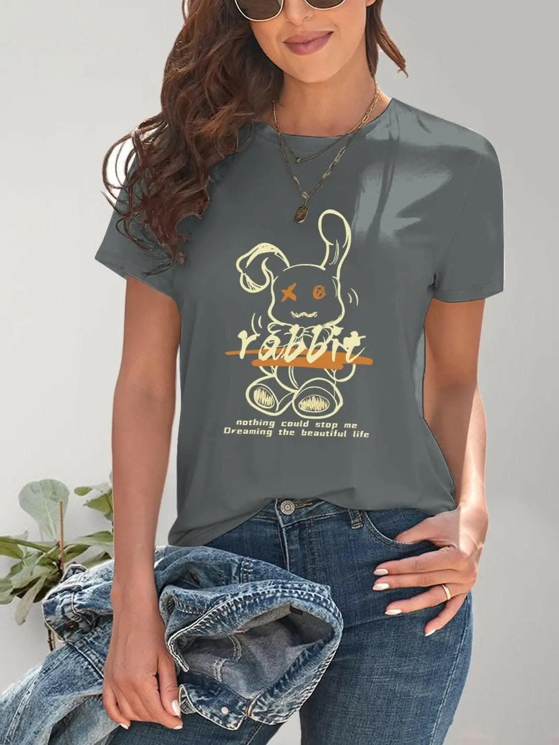 Trendsi just arrived - Chic rabbit graphic tee for women
