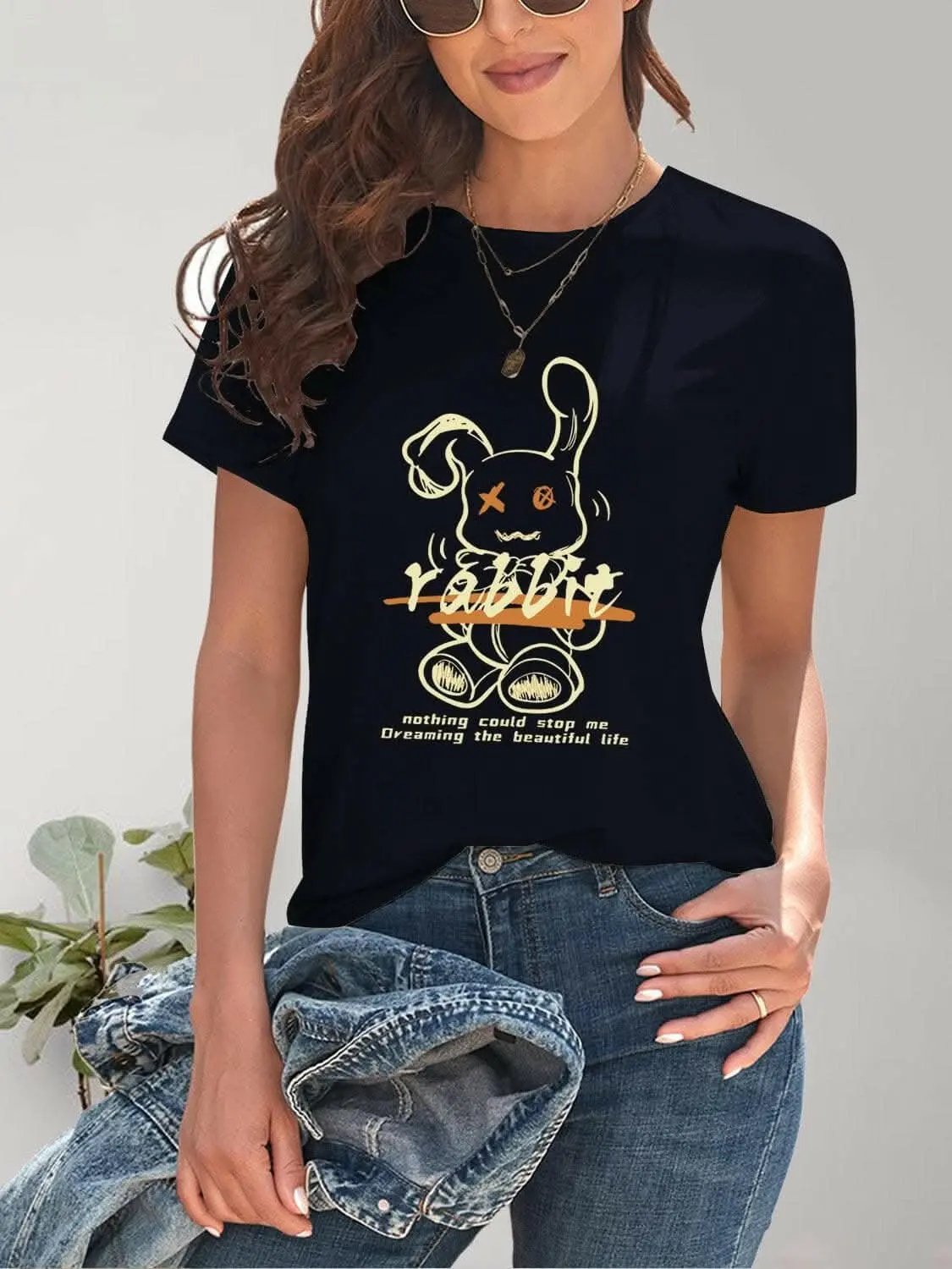 Trendsi just arrived - Chic rabbit graphic tee for women