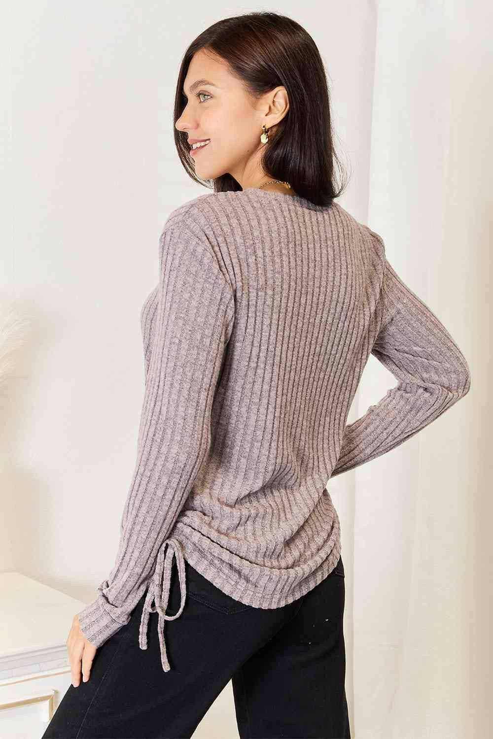 Ribbed Top - Drawstring Detail - Casual Fashion