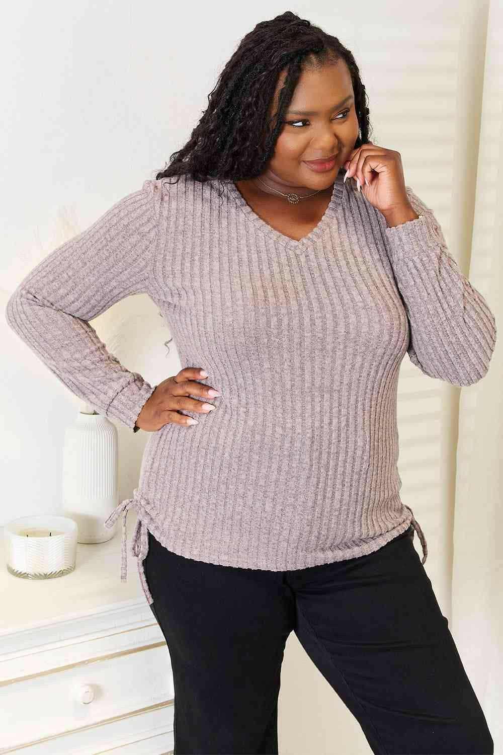 Ribbed Top - Drawstring Detail - Casual Fashion