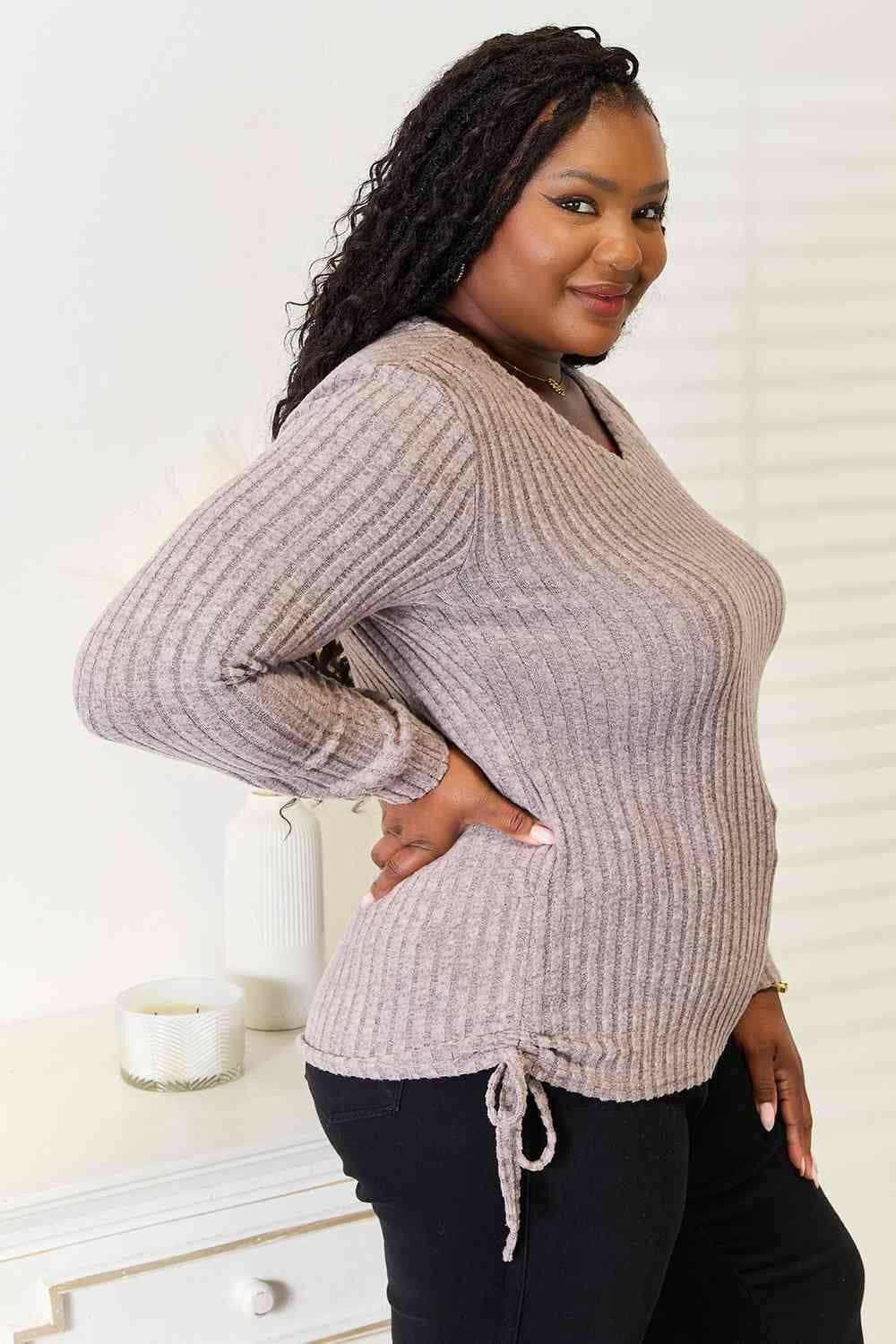Ribbed Top - Drawstring Detail - Casual Fashion