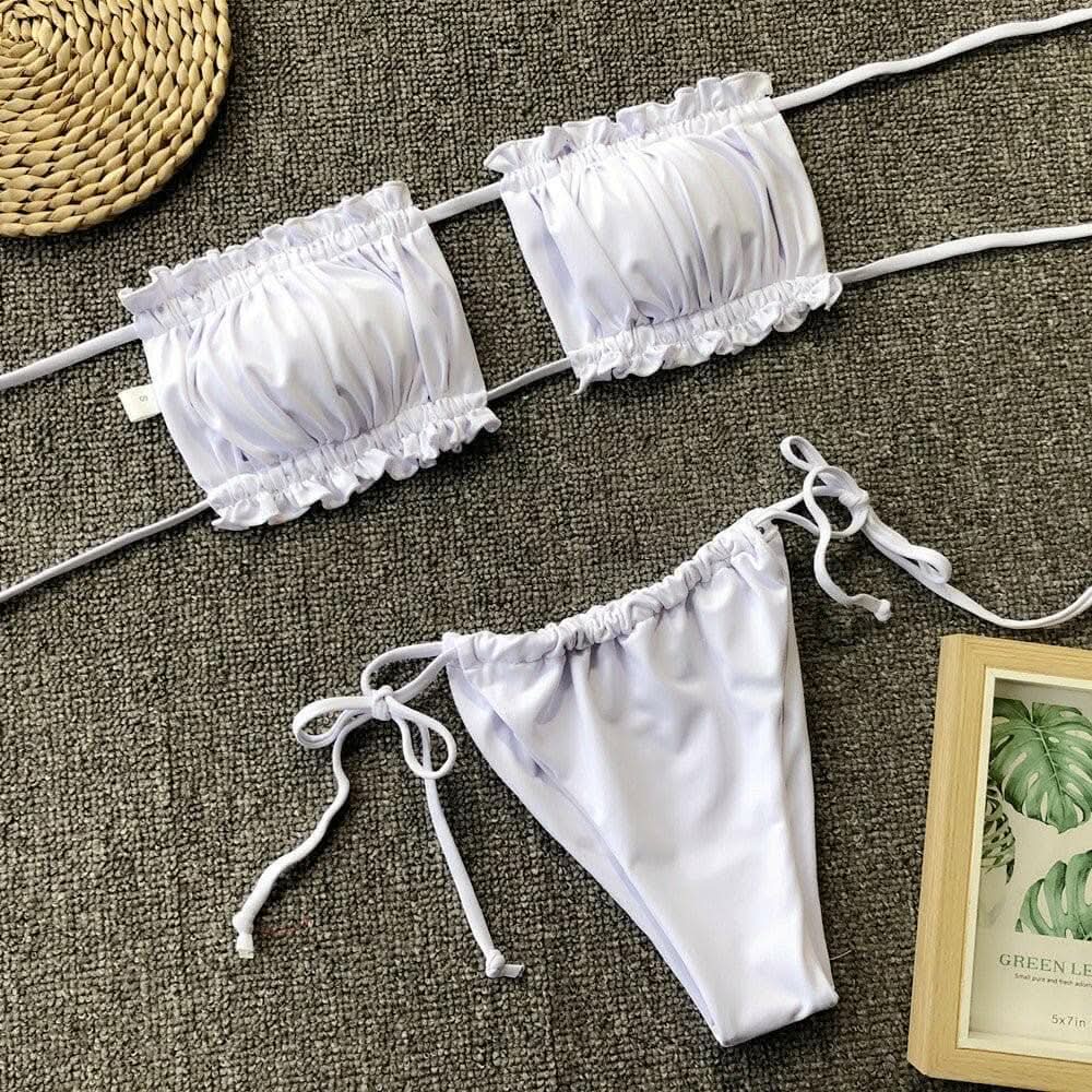 Trendsi swimwear - Chic ruched bikini set with frills