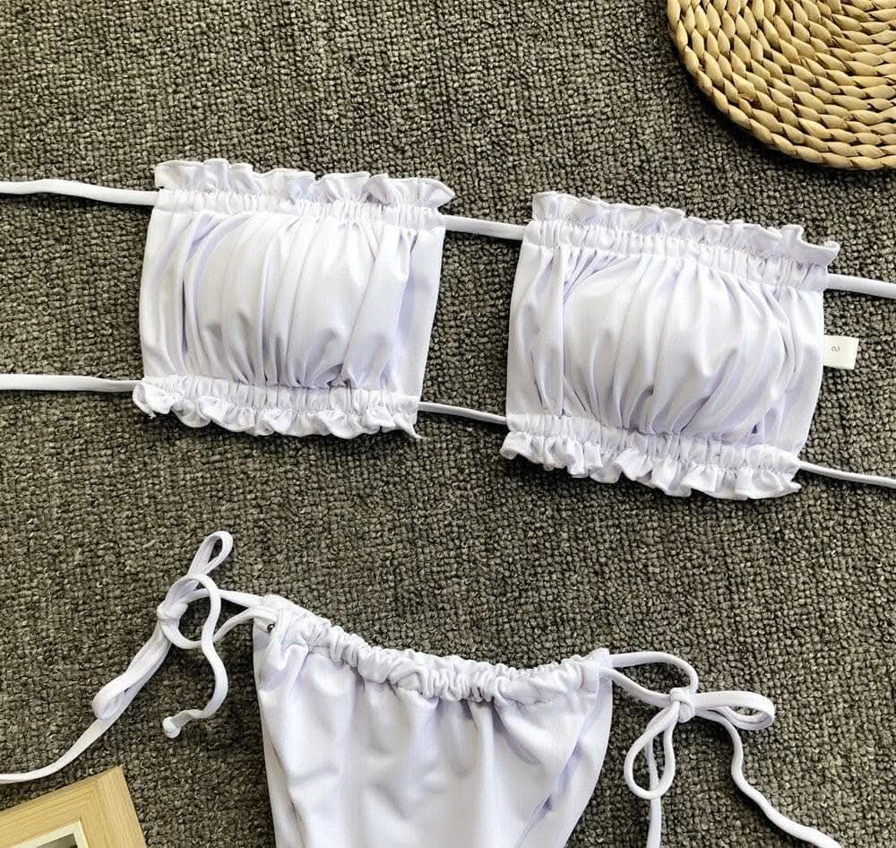 Trendsi swimwear - Chic ruched bikini set with frills