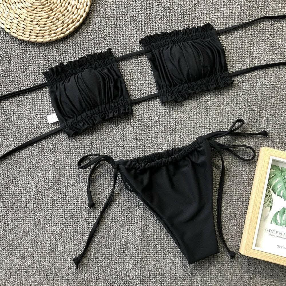 Trendsi swimwear - Chic ruched bikini set with frills