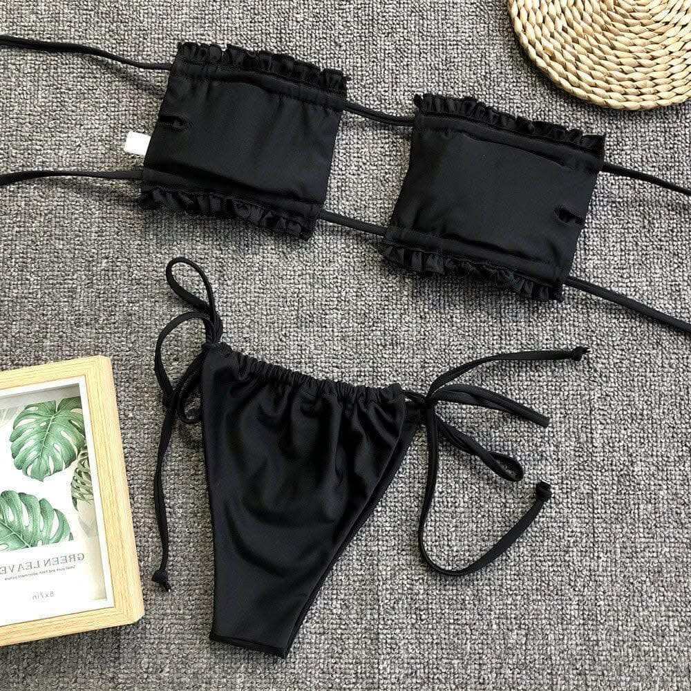 Trendsi swimwear - Chic ruched bikini set with frills