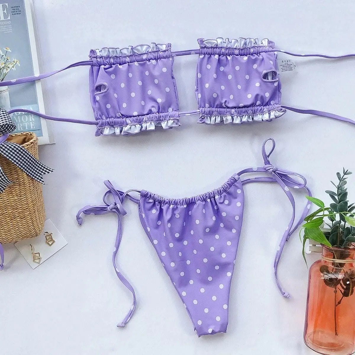 Trendsi swimwear - Chic ruched bikini set with frills