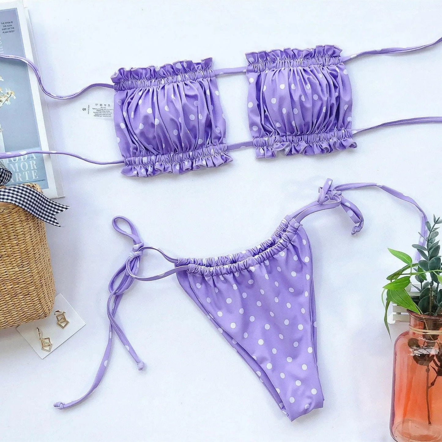 Trendsi swimwear - Chic ruched bikini set with frills