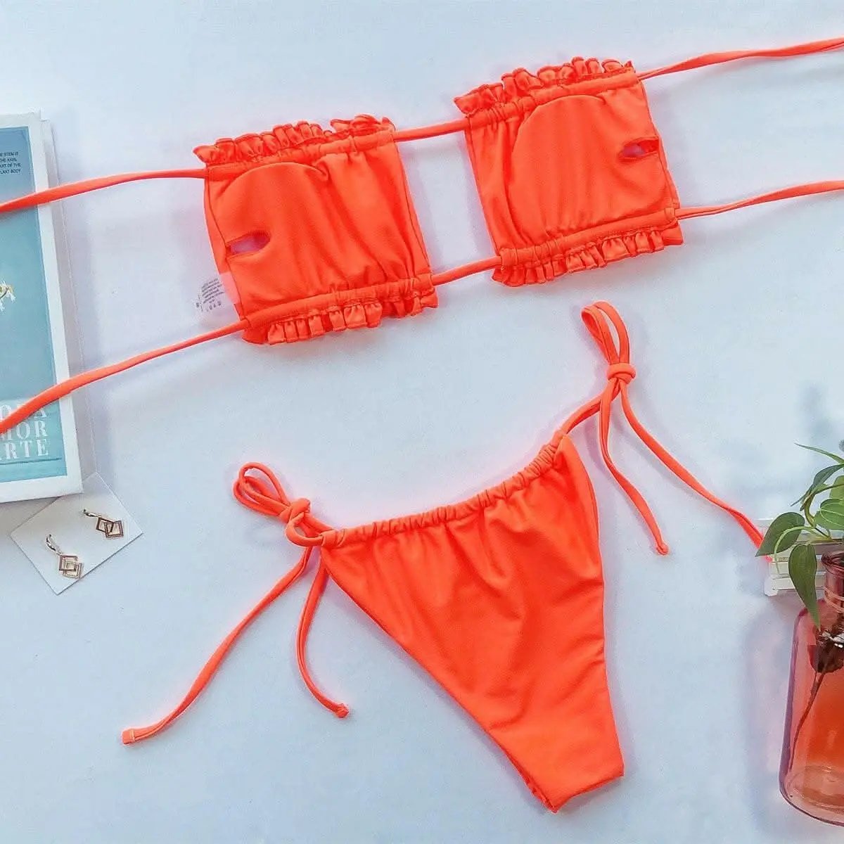 Trendsi swimwear - Chic ruched bikini set with frills