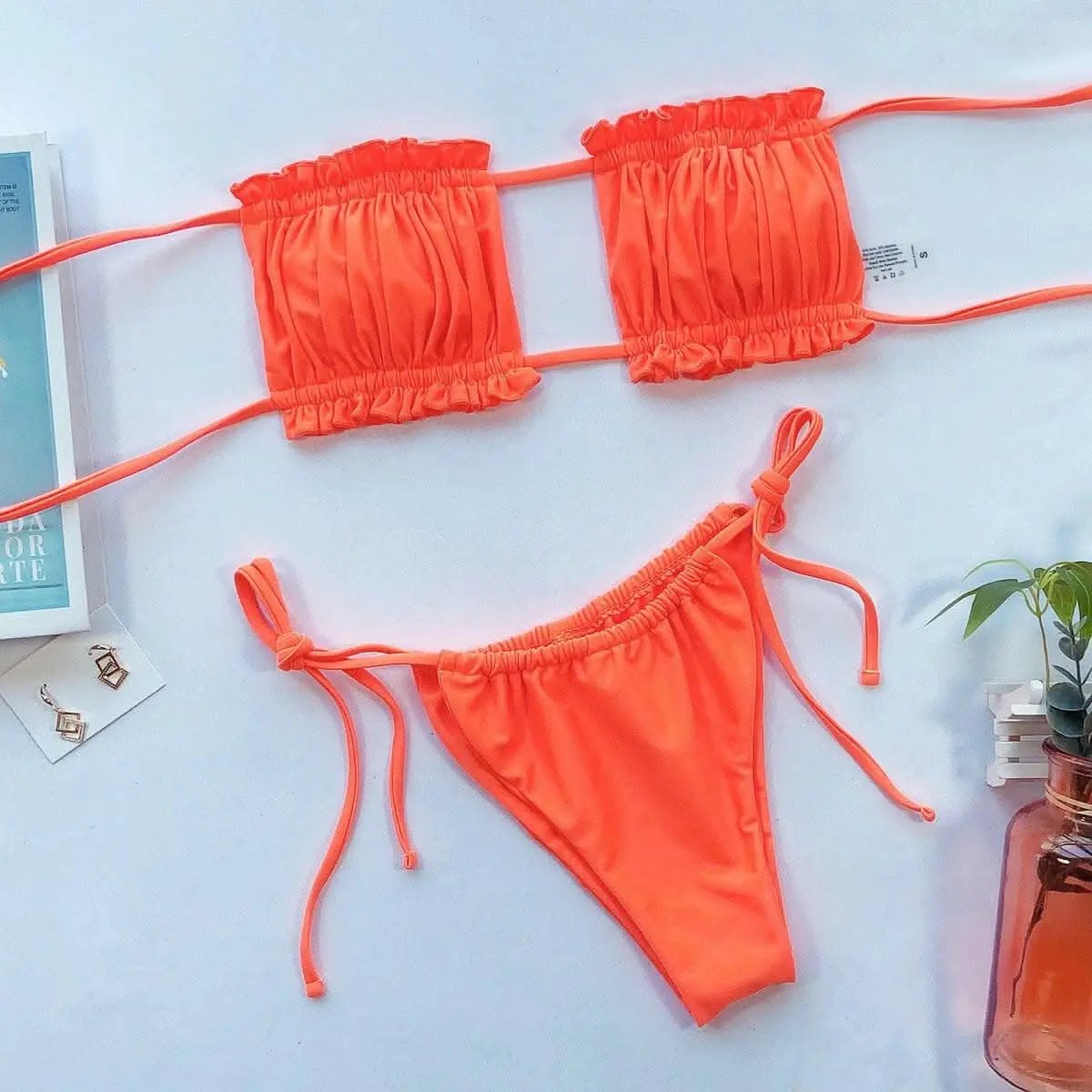 Trendsi swimwear - Chic ruched bikini set with frills