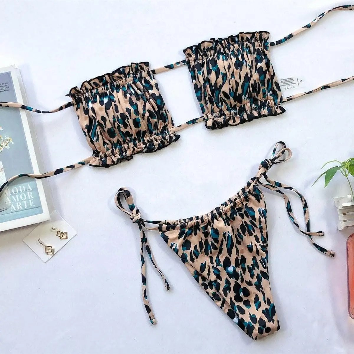 Trendsi swimwear - Chic ruched bikini set with frills