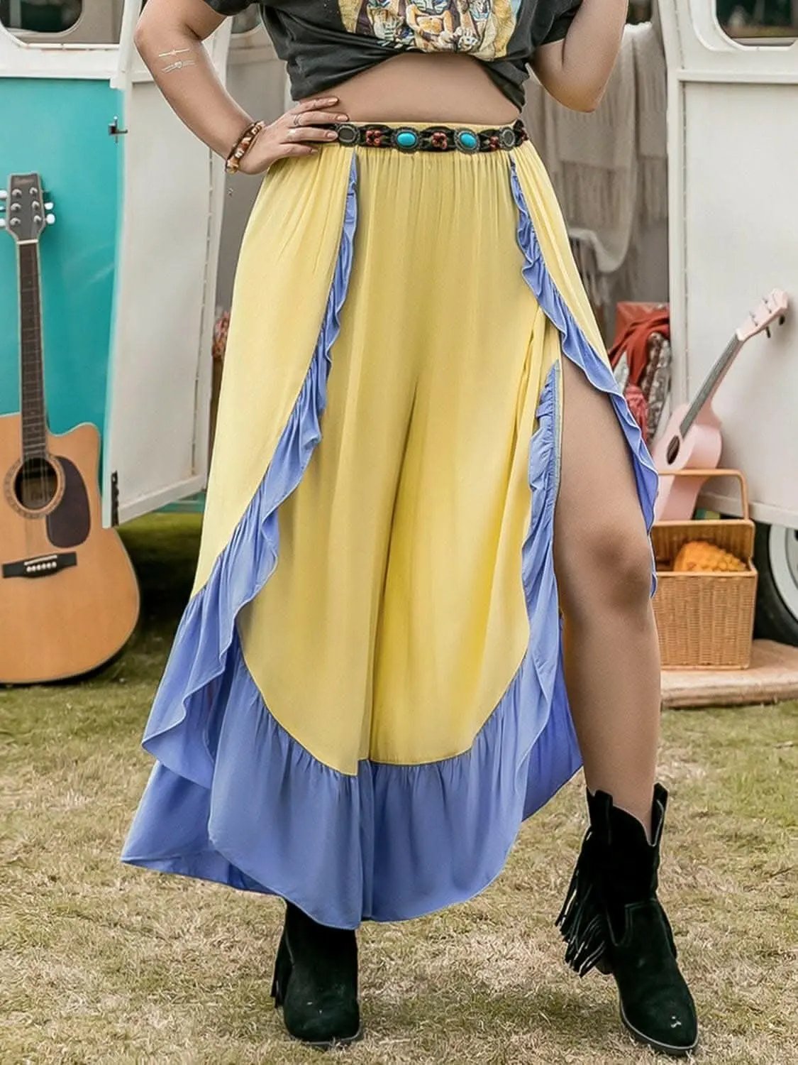 Trendsi plus - Chic ruffled wide leg pants