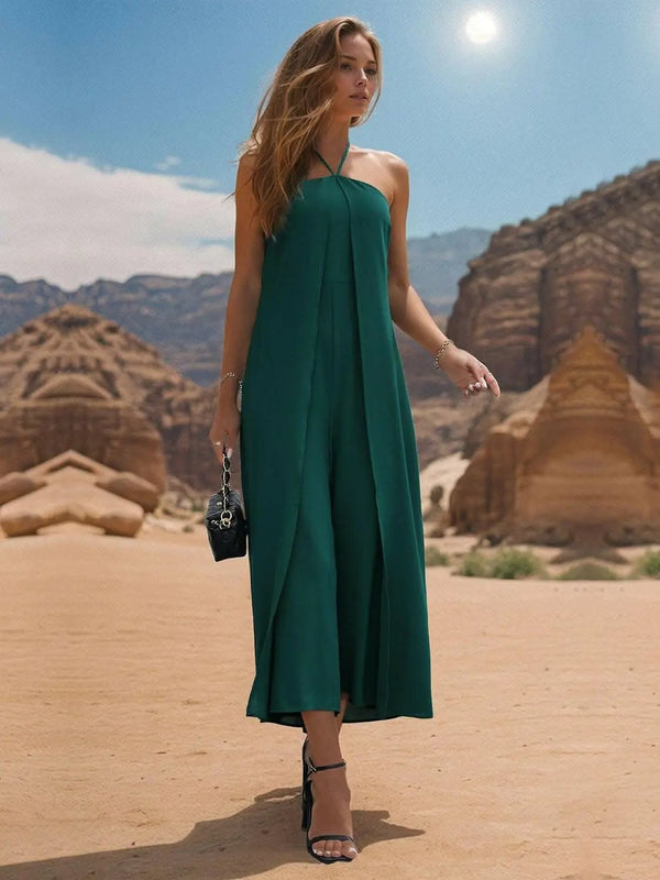 Trendsi Color - Chic sheer halter wide leg jumpsuit