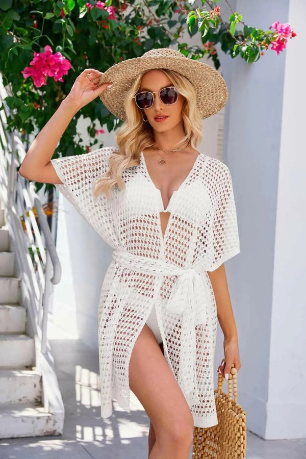 Trendsi swimwear - Chic sheer tie front cover-up