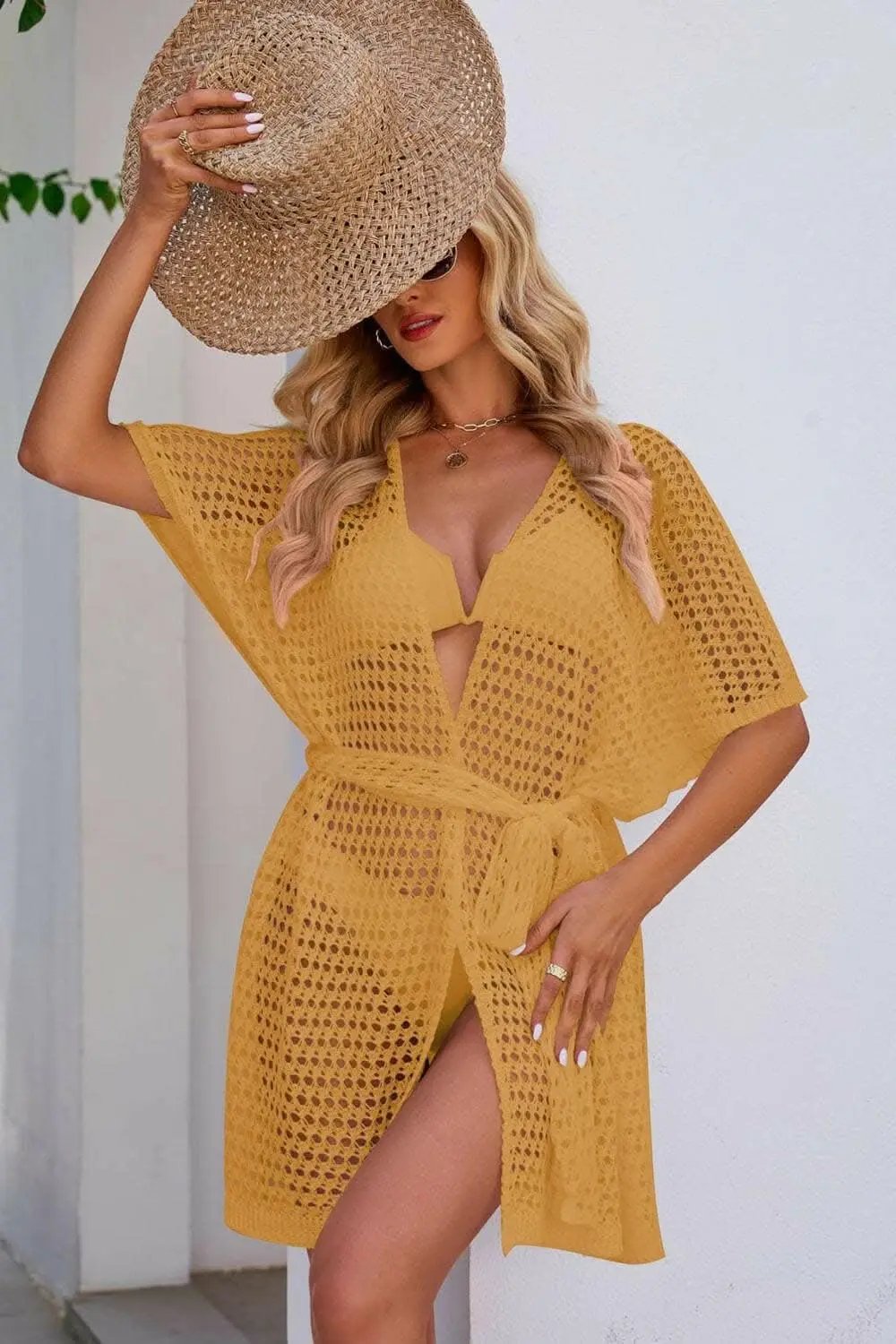 Trendsi swimwear - Chic sheer tie front cover-up