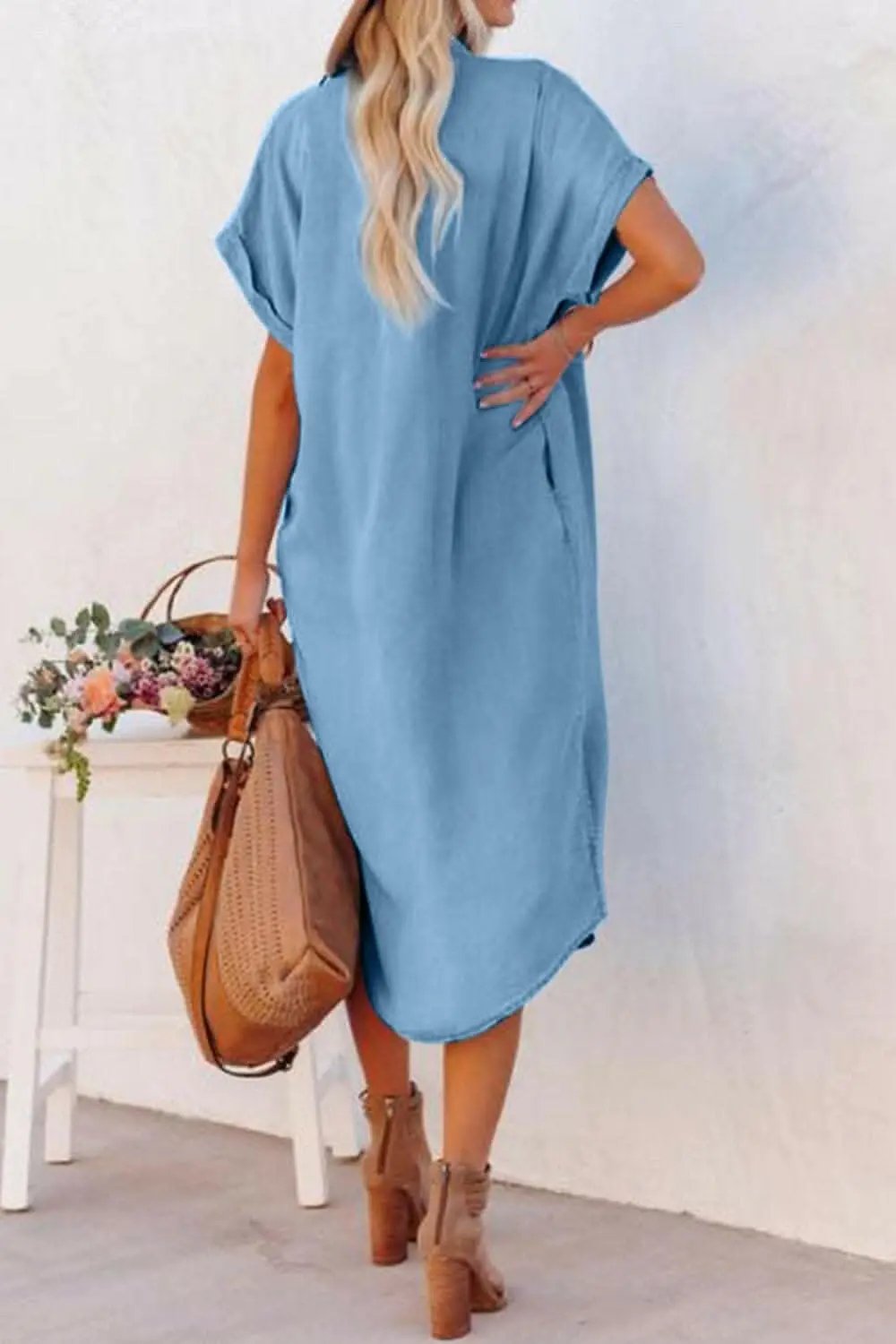 Trendsi Jeans & Denim Chic slit denim button-up dress