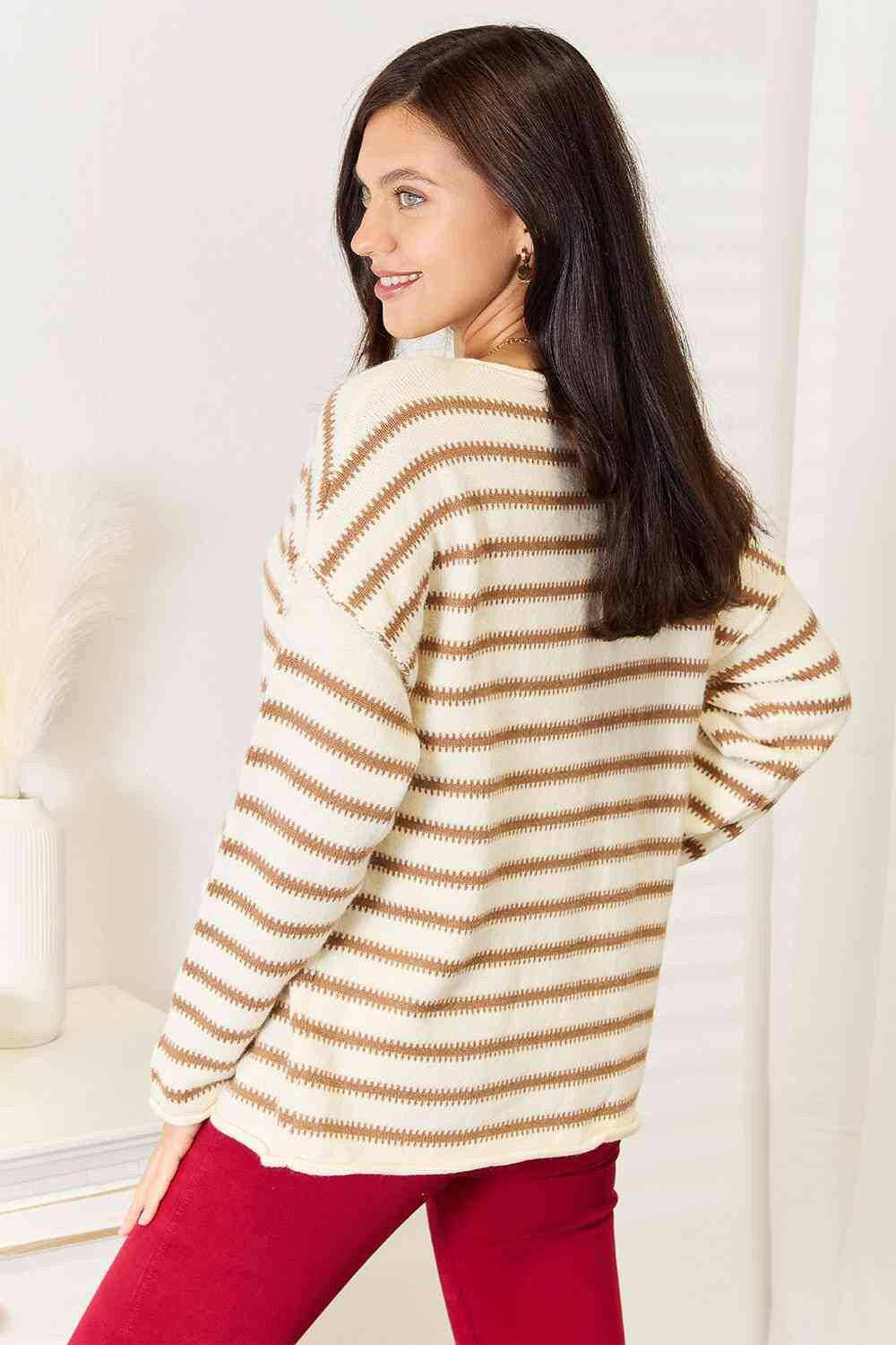 Striped Boat Neck Sweater - Chic Knit Top