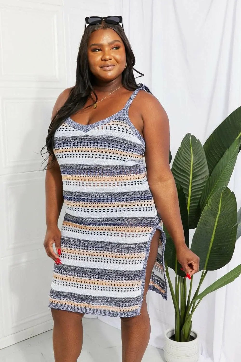 Trendsi swimwear - Chic striped tie-neck dress