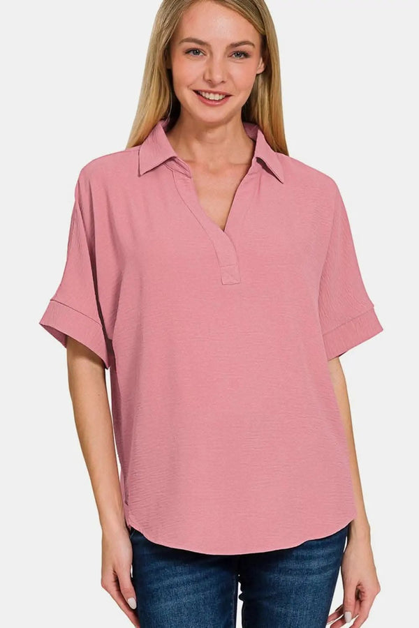Trendsi Zenana Textured Top Women's Casual Tee Soft, Short Sleeve