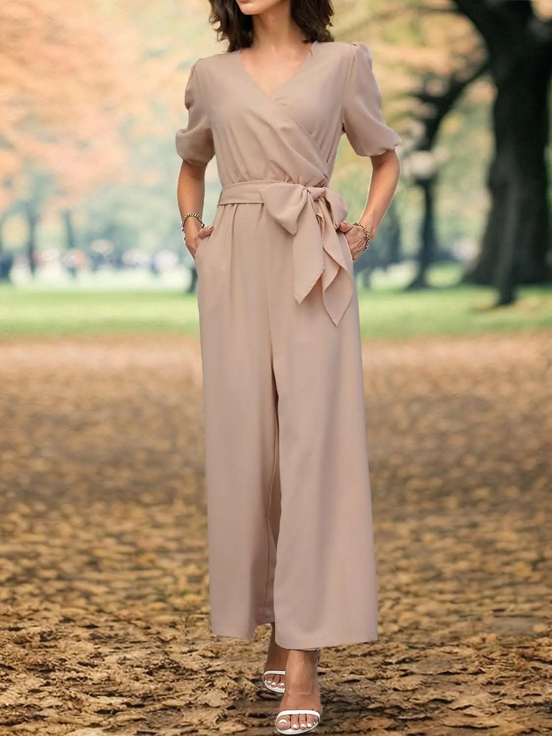 Trendsi just arrived - Chic tied sleeve wide leg jumpsuit