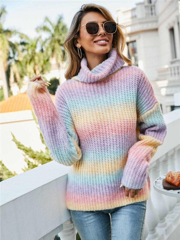 Trendsi Turtleneck Sweater Women's Casual Dropped Shoulder Knit Top - Cozy & Chic