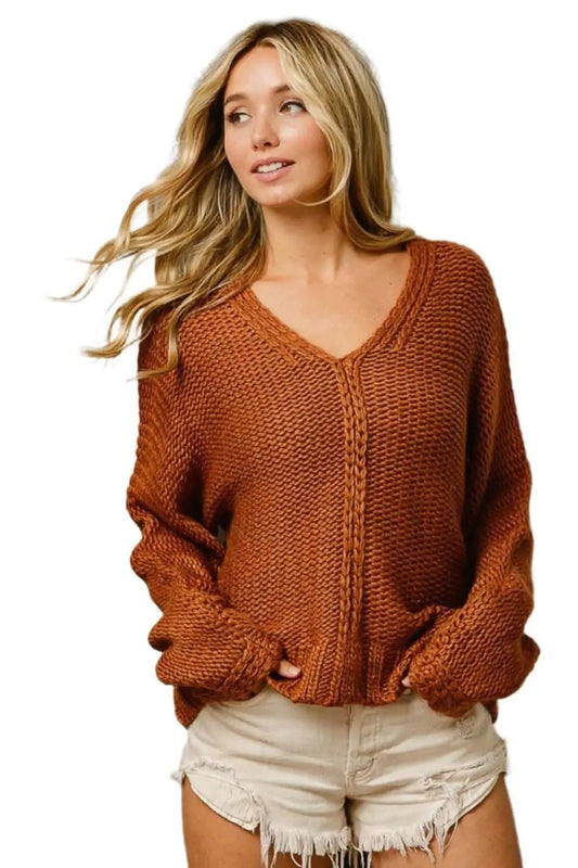 Women's Sweater - V-Neck Cable Knit - Soft Winter Fashion Top
