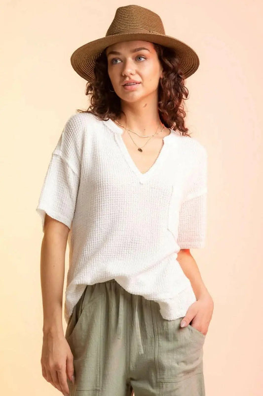 Trendsi just arrived - Chic waffle-knit half sleeve tee