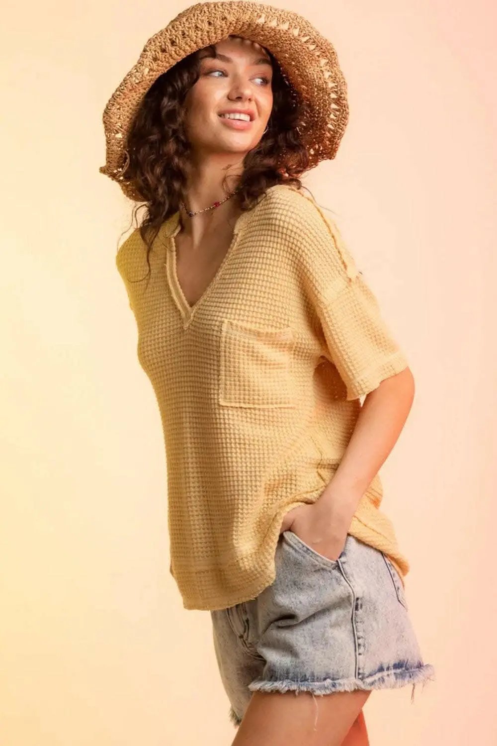 Trendsi just arrived - Chic waffle-knit half sleeve tee