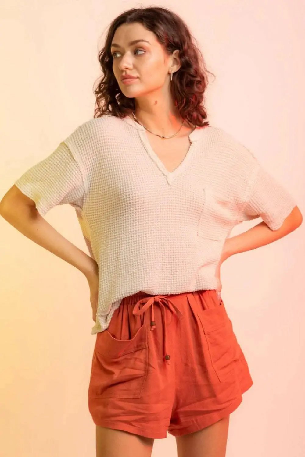 Trendsi just arrived - Chic waffle-knit half sleeve tee