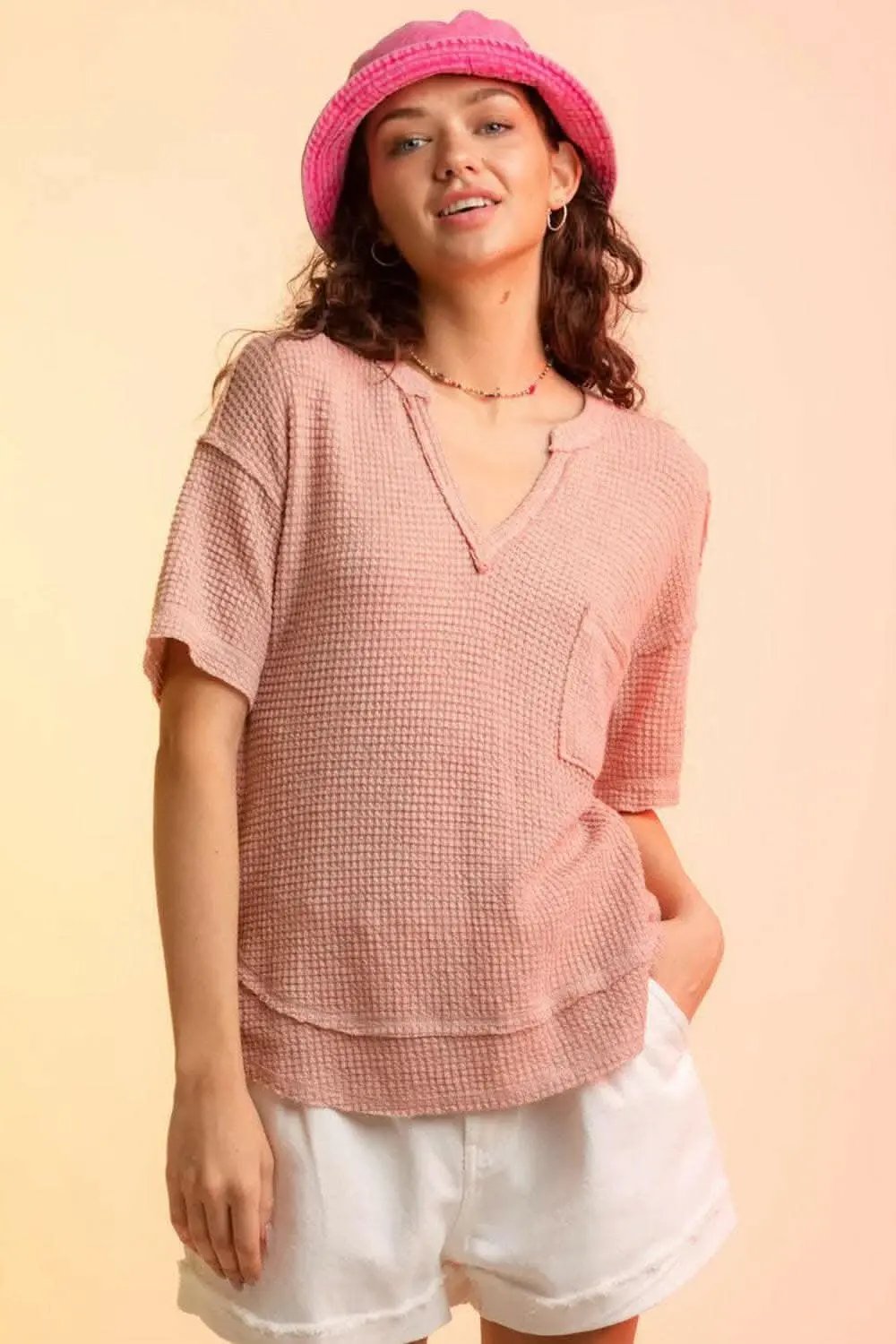 Trendsi just arrived - Chic waffle-knit half sleeve tee