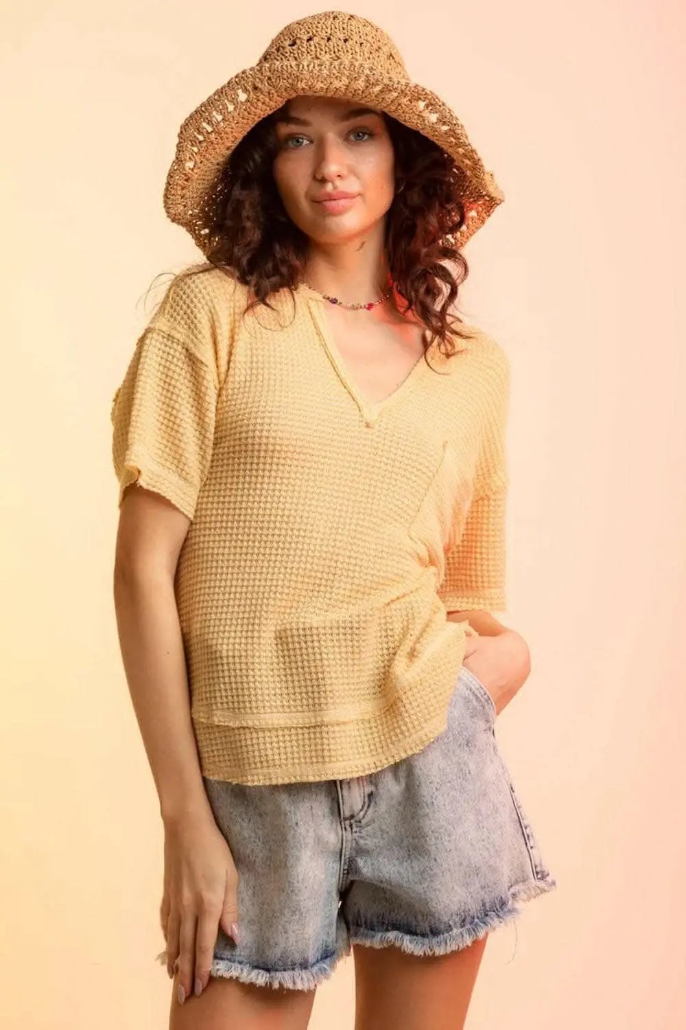 Trendsi just arrived - Chic waffle-knit half sleeve tee