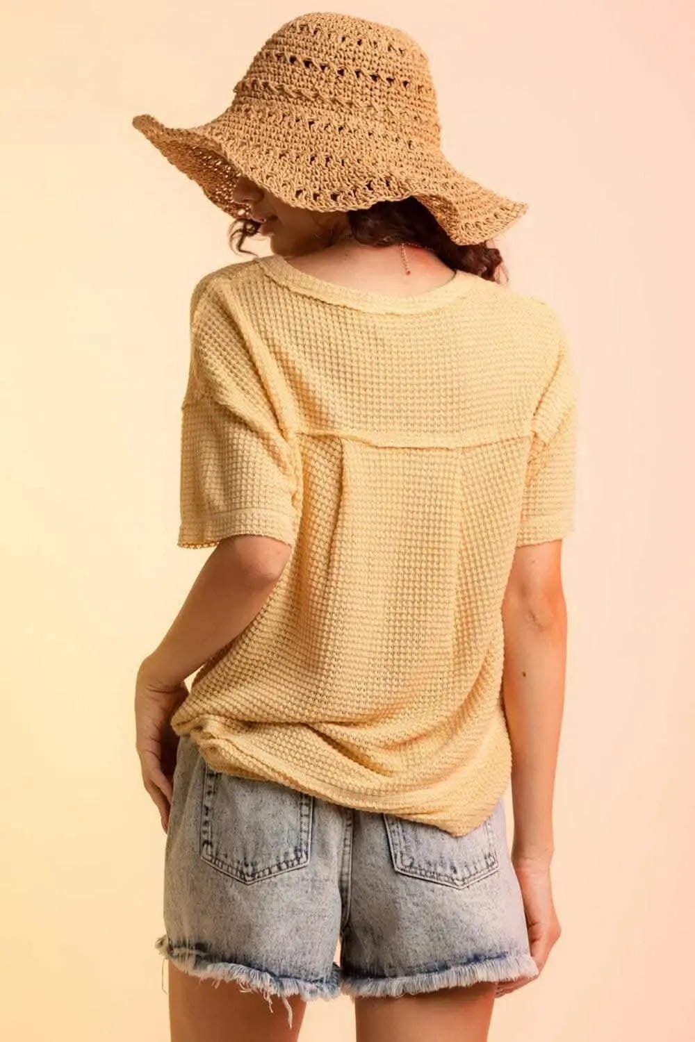 Trendsi just arrived - Chic waffle-knit half sleeve tee