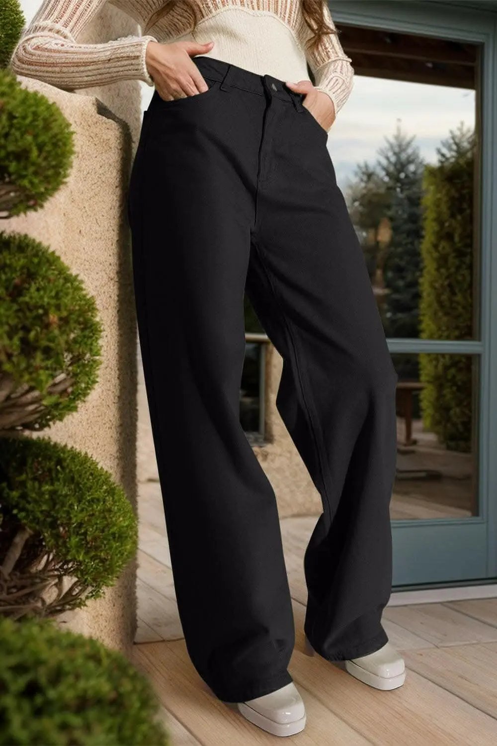 Trendsi Premium Wide Leg Jeans Women's Chic Denim Pants with Pockets