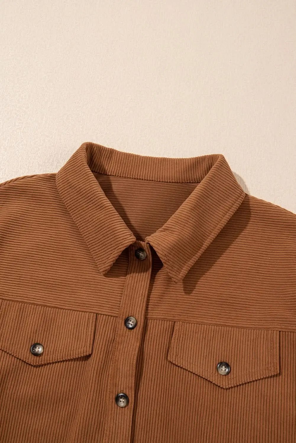 Love Salve Cinnamon Corduroy Women's Everyday Shacket: Flap Pocket, Button Up