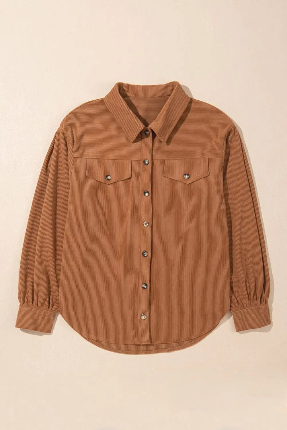 Love Salve Cinnamon Corduroy Women's Everyday Shacket: Flap Pocket, Button Up